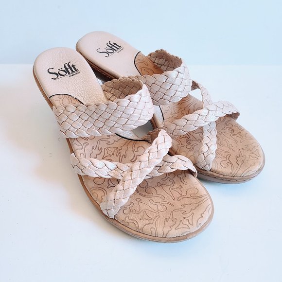 Söfft Metallic Cream Pink Braided Leather Strappy Sandal Kitten Heels Size 6.5 - Picture 1 of 9